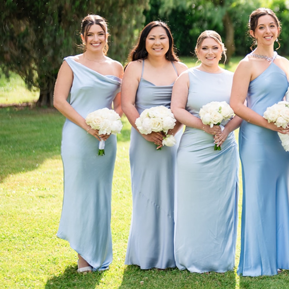 Meshki Yvette Slip Maxi Dress With Asymmetrical Hem - Cornflower Blue Small - Picture 8 of 10